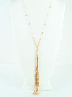 Pink tasseled bead long necklace
