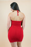 Strapless red Knitted bodycon dress