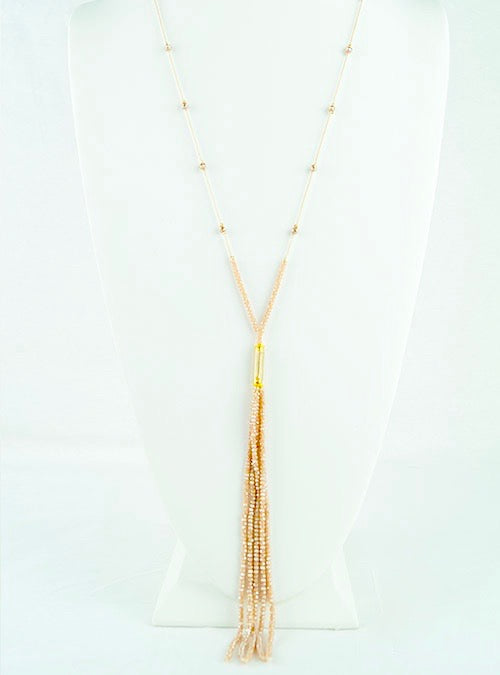 Pink tasseled bead long necklace