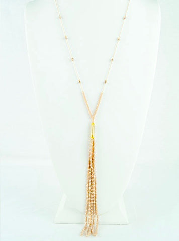 Pink and Gold Beaded Necklace Chain with Pink Stone Pedant