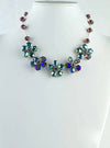 Green and Purple crystal flowers necklace