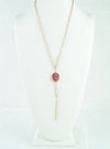 Pink and Gold Beaded Necklace Chain with Pink Stone Pedant