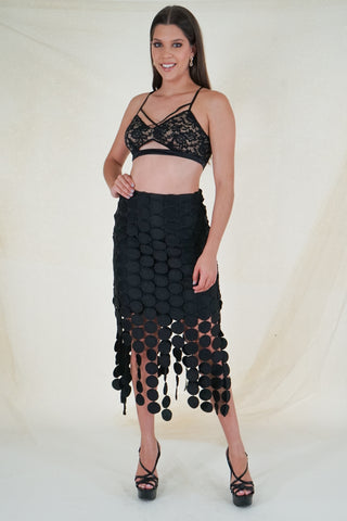 Black Pleated Midi Skirt.