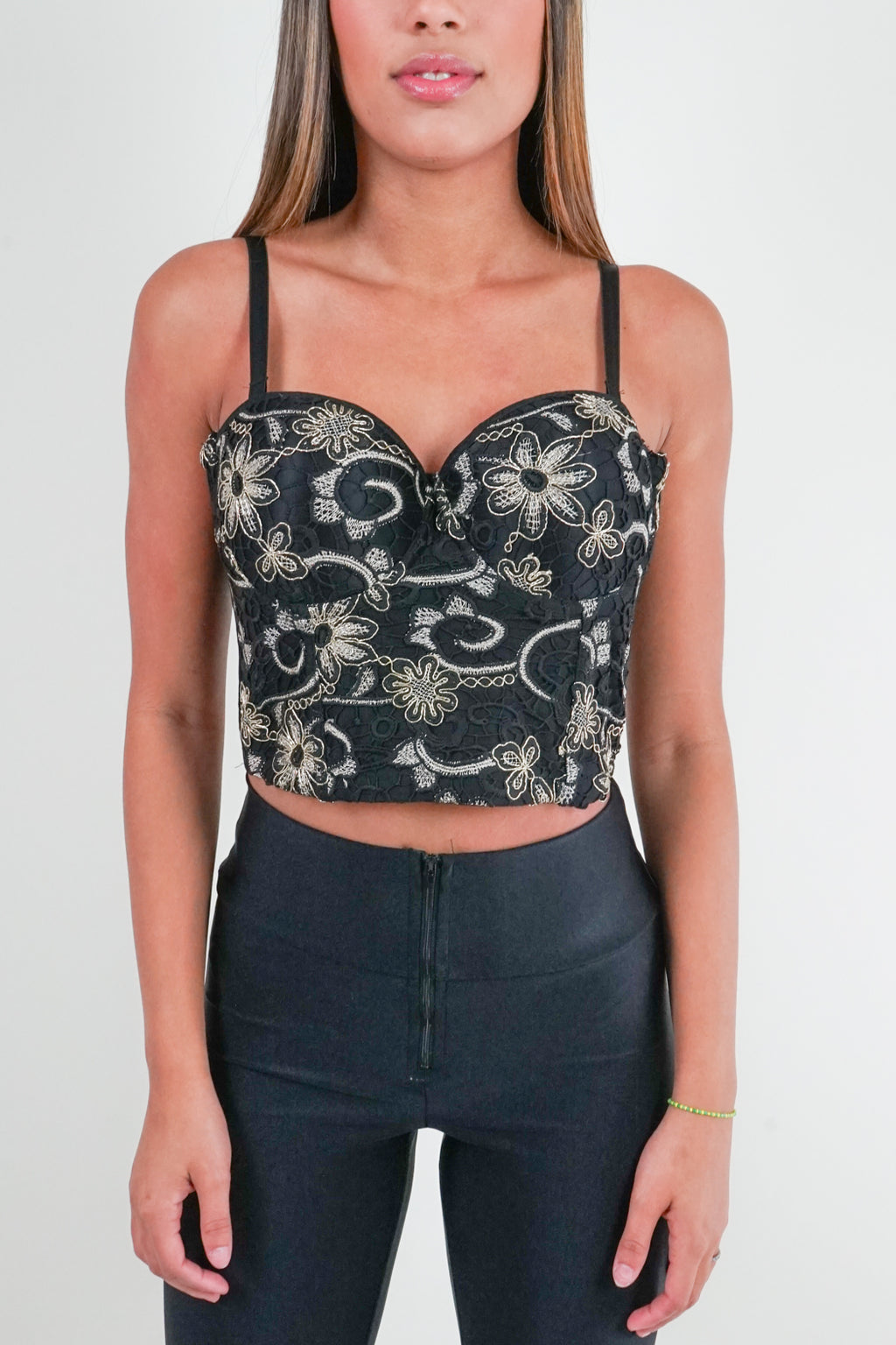 Black Embroidery Bustier Top