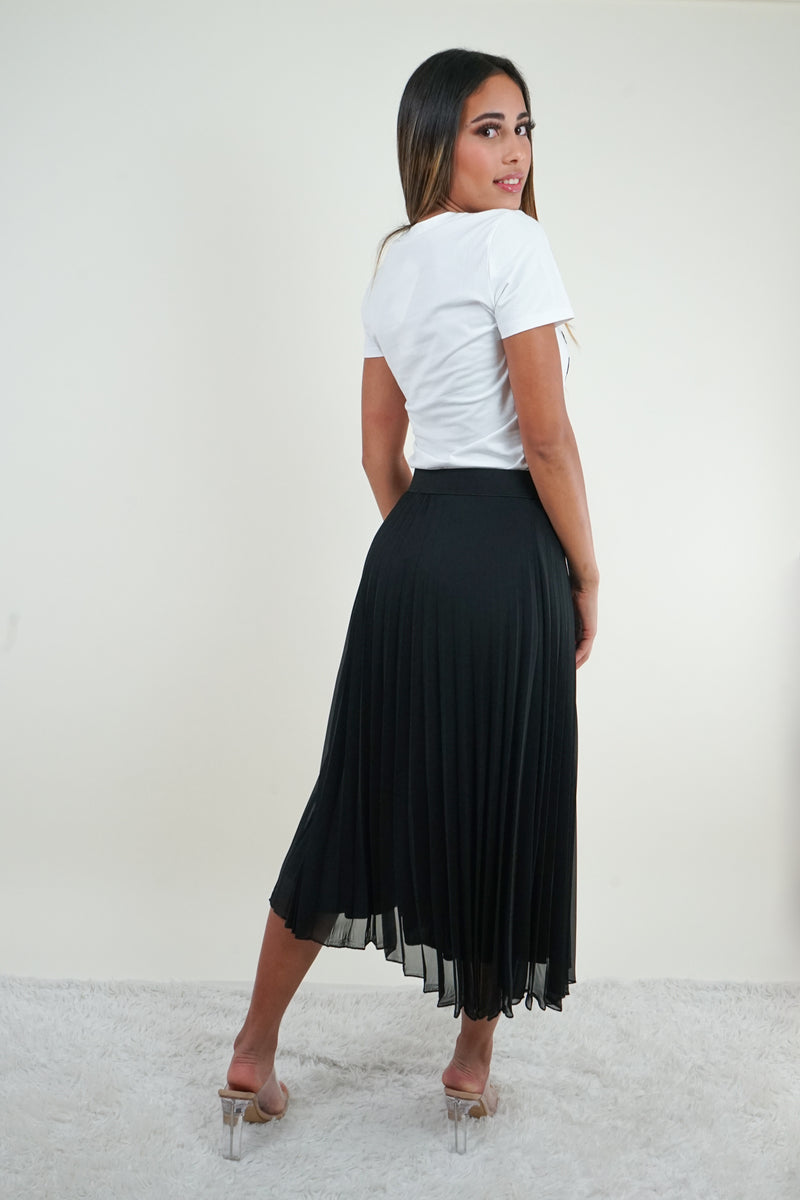 Black Pleated Midi Skirt back.