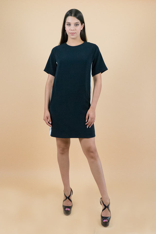 Black Short Sleeves A-Line Shift Dress