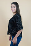 Black Short Sleeves All Over Sequin Top