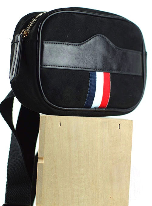 Black Suede and Leather Zippered Belt Bag