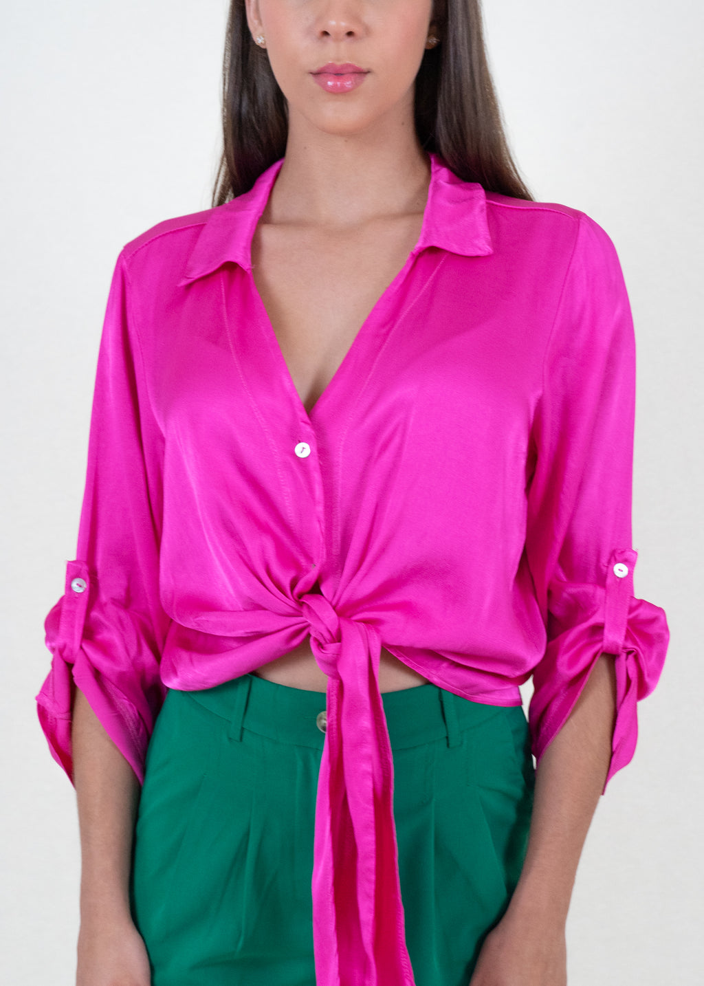 Fuchsia Pink Satin Shirt