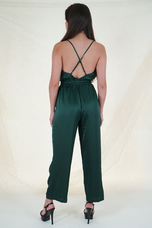 Green String Tie Waist Jumpsuit