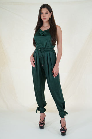 Green and White Tropical Print Jumpsuit