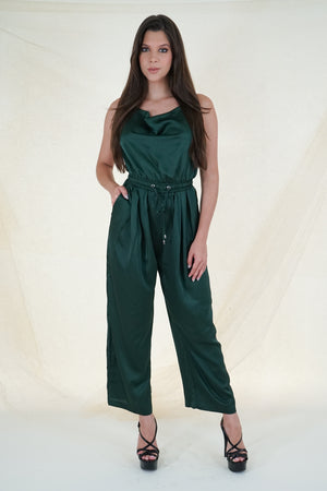 Green String Tie Waist Jumpsuit