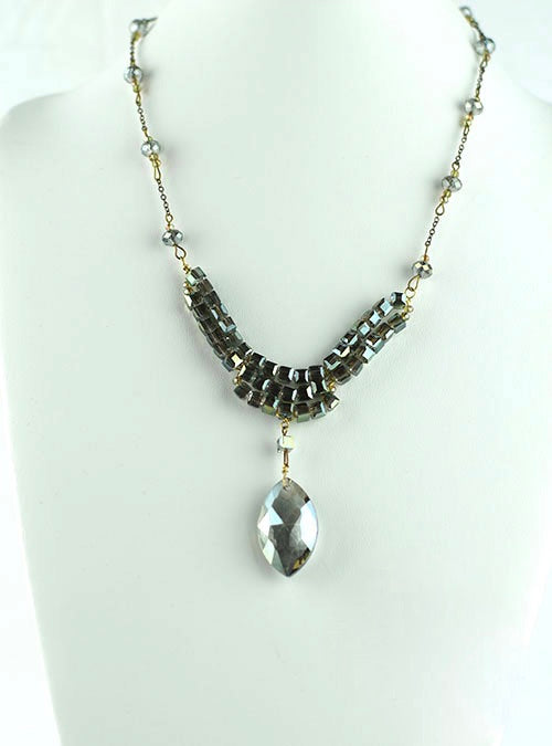 Green crystal drop necklace