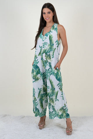 Tropical Print Linen Shirt Dress