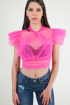 Hot Pink Bnded Tulle Top