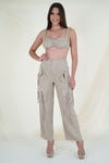 Gold and Beige Linen Jogger Pants