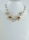 Light brown and clear crystal flowers necklace  