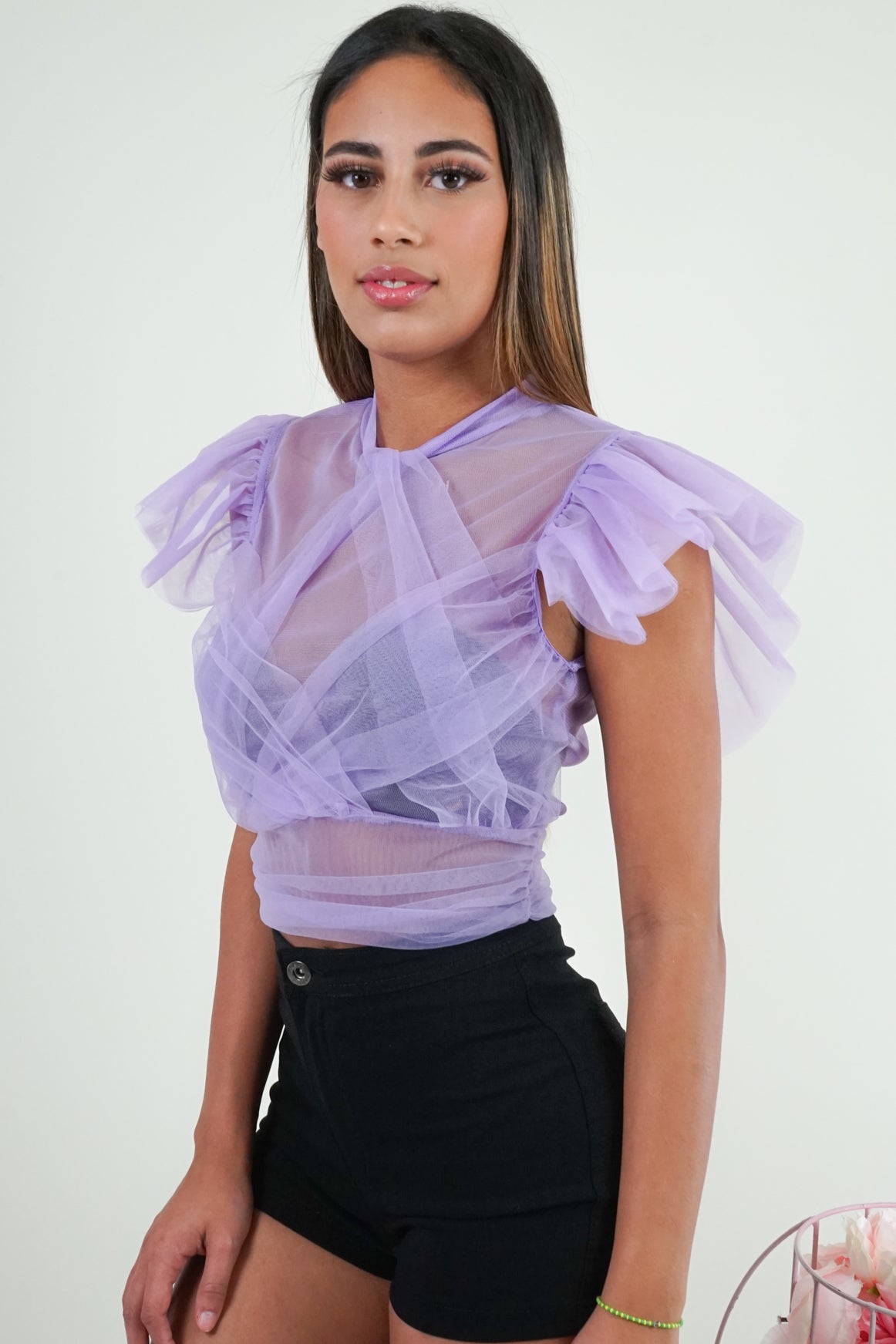 lilac sheer top