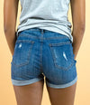 Medium Wash Distressed Denim Shorts