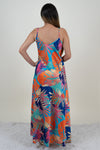 Orange and Teal Tropical Maxi Dress