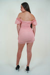 Pink Ruched Off-Shoulders Mini Dress