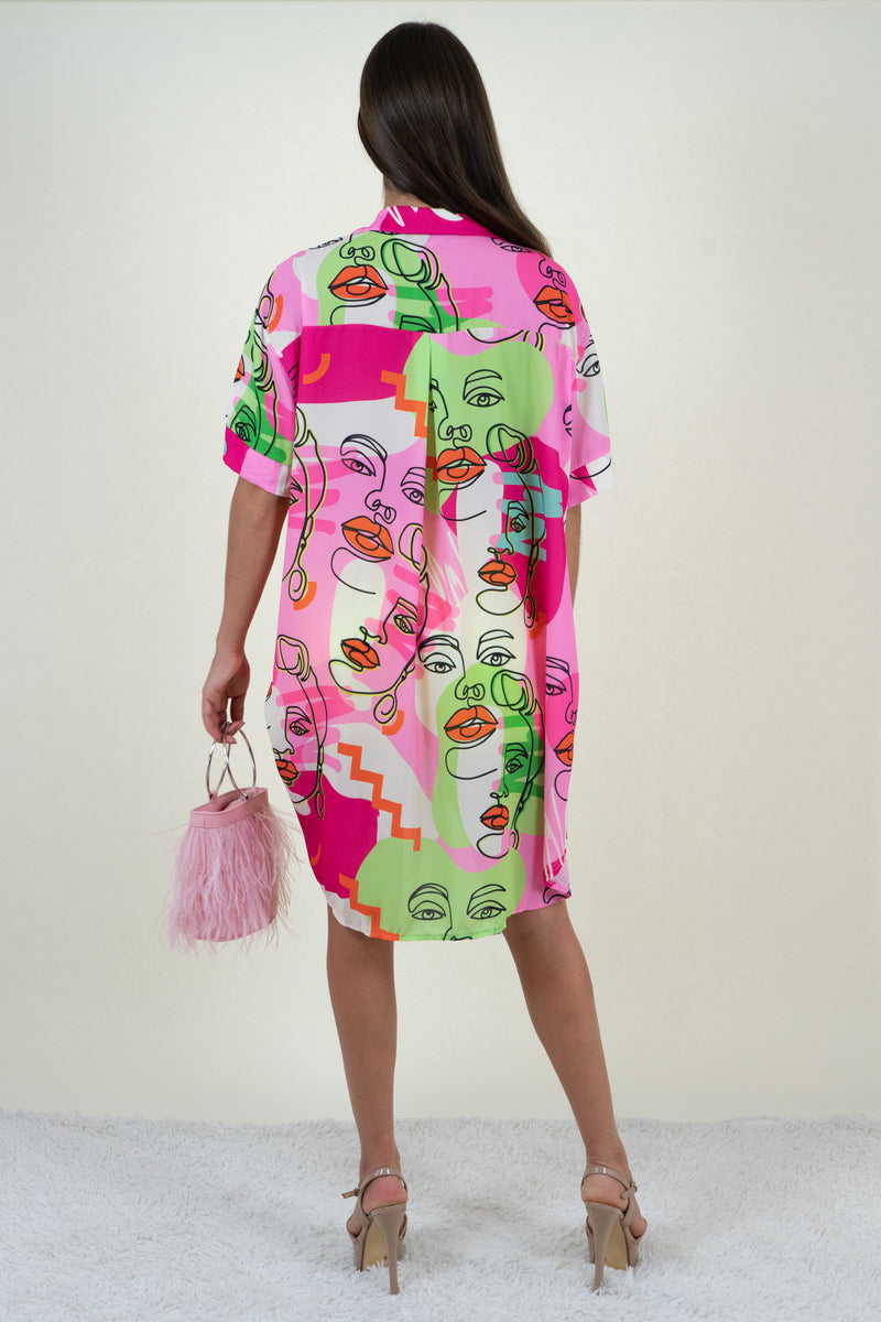 Pink and Lime Green Oversized Shirt Dress