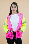 Silver hooded Neon Pink and Green Jacket