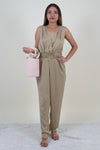 Green and Beige Tropical Print  Jumpsuits