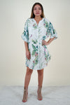 Tropical Print Linen Shirt Dress