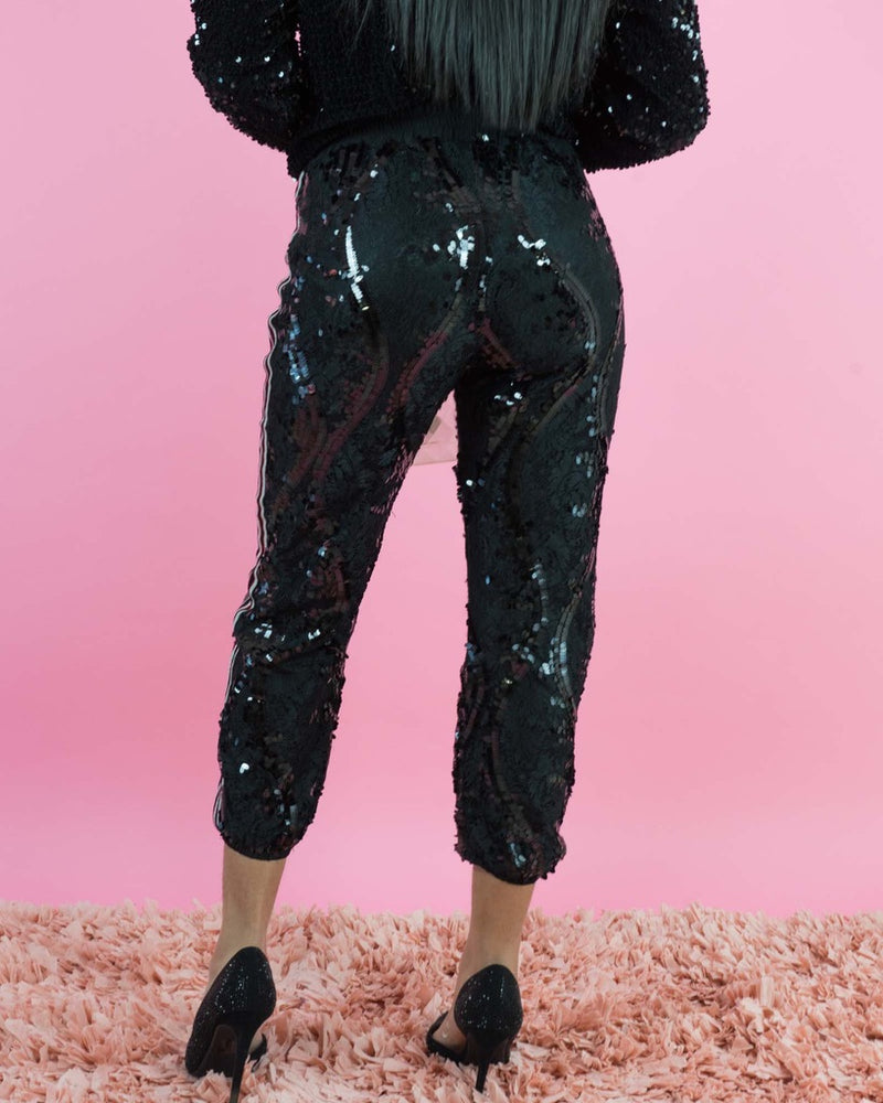 WINTER COLLECTION  All Over Sequin Black Jogger Pants