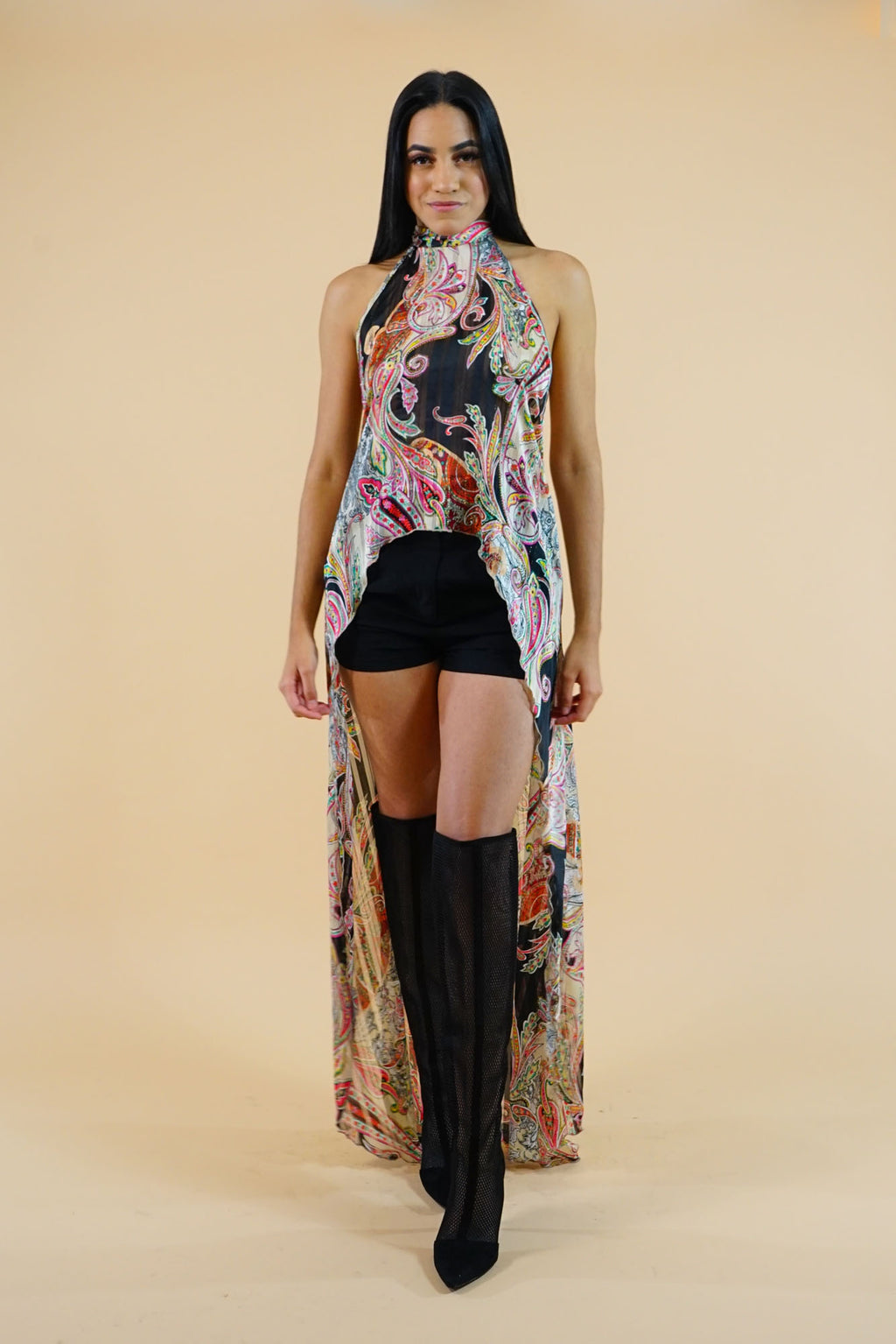 WINTER COLLECTION Halter Peacock Tail Long Top