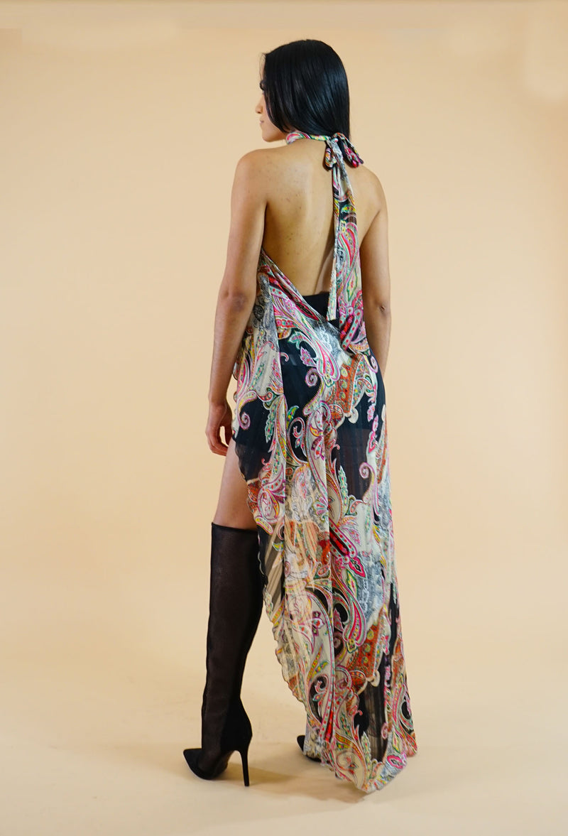 WINTER COLLECTION Halter Peacock Tail Long Top